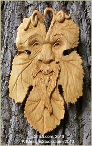 freen man relief carving by Lora Irish