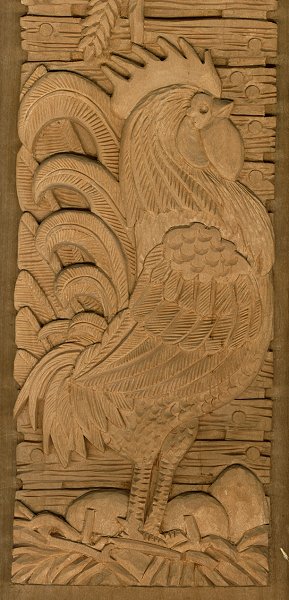 Hen and Rooster Relief Wood Carving