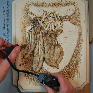 wood burning a wood carving