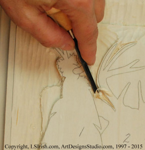 Cutting tight areas in a relief wood carving