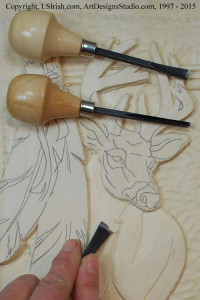 Shaping the Mule Deer body in wood carving