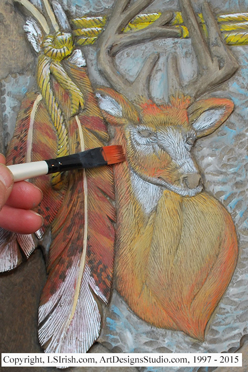 How to dry brush paint a relief wood carving