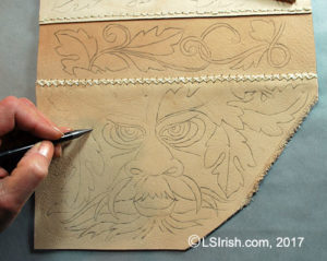 tracing a pyrography pattern onto leather