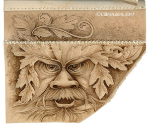 leather pyrography greenman purse